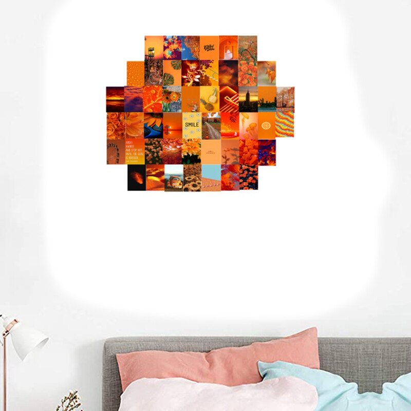 50Pcs Orange Aesthetic Picture for Wall Collage, 4X6 Inch Cards, Warm Color Decor for Girls, Wall Art Print for Room