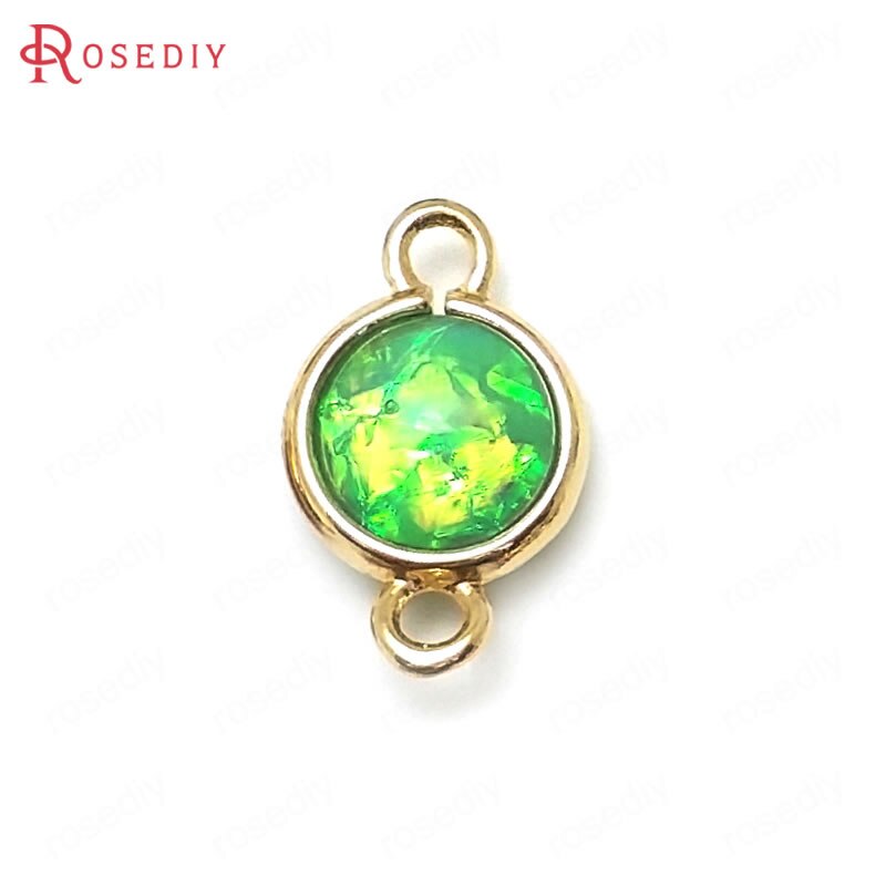 10PCS 16x9MM 24K Oro Champagne di Colore Ottone e Della Resina 2 Fori Colorato Arcobaleno di Stile Rotondo collegare Pendenti E Ciondoli Pendenti Con Gemme E Perle di Risultati