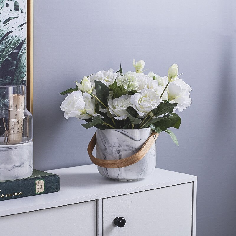 Kitchen Storage Pots Ceramic Storage Box Jar Organization Boxes Europe Large Capacity Container with Wooden Handle