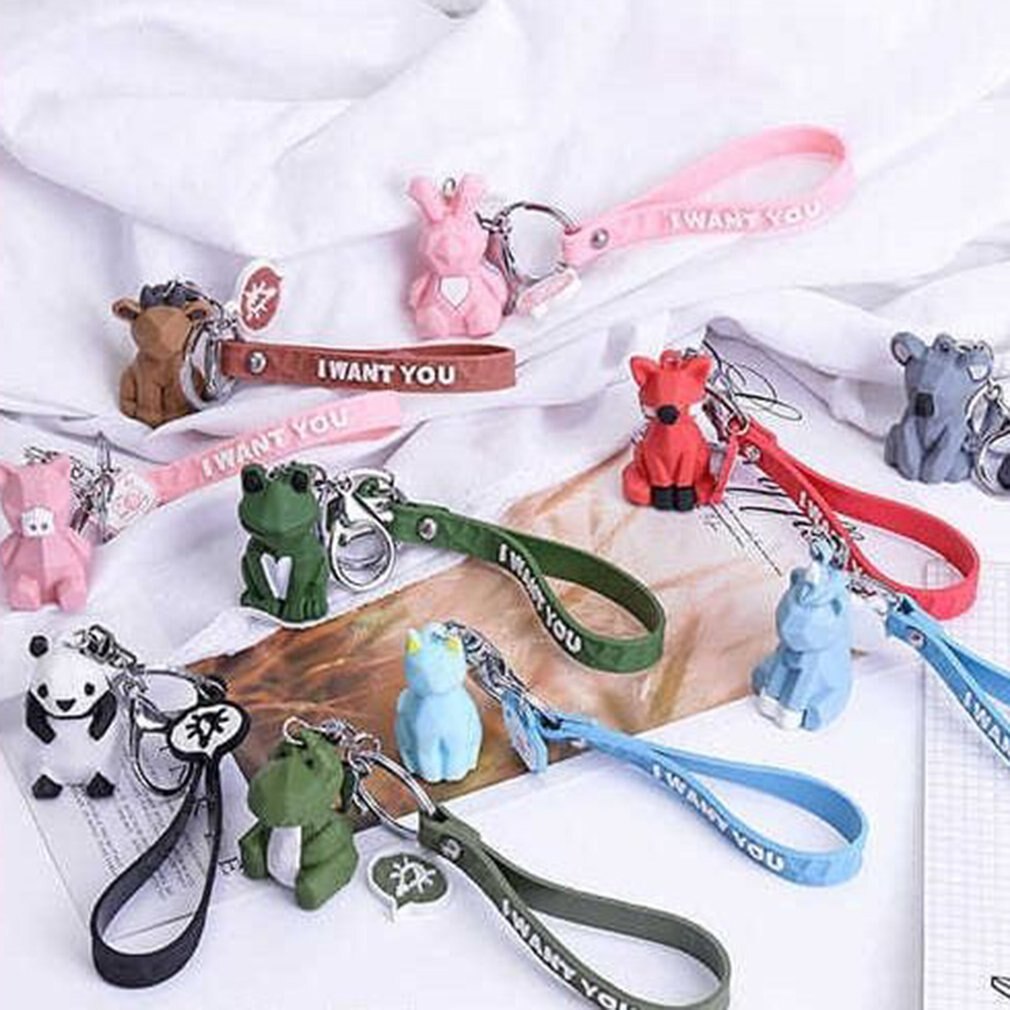 Pratique dessin animé géométrique coupe animal porte-clés pendentif mignon dinosaure panda voiture sac pendentif