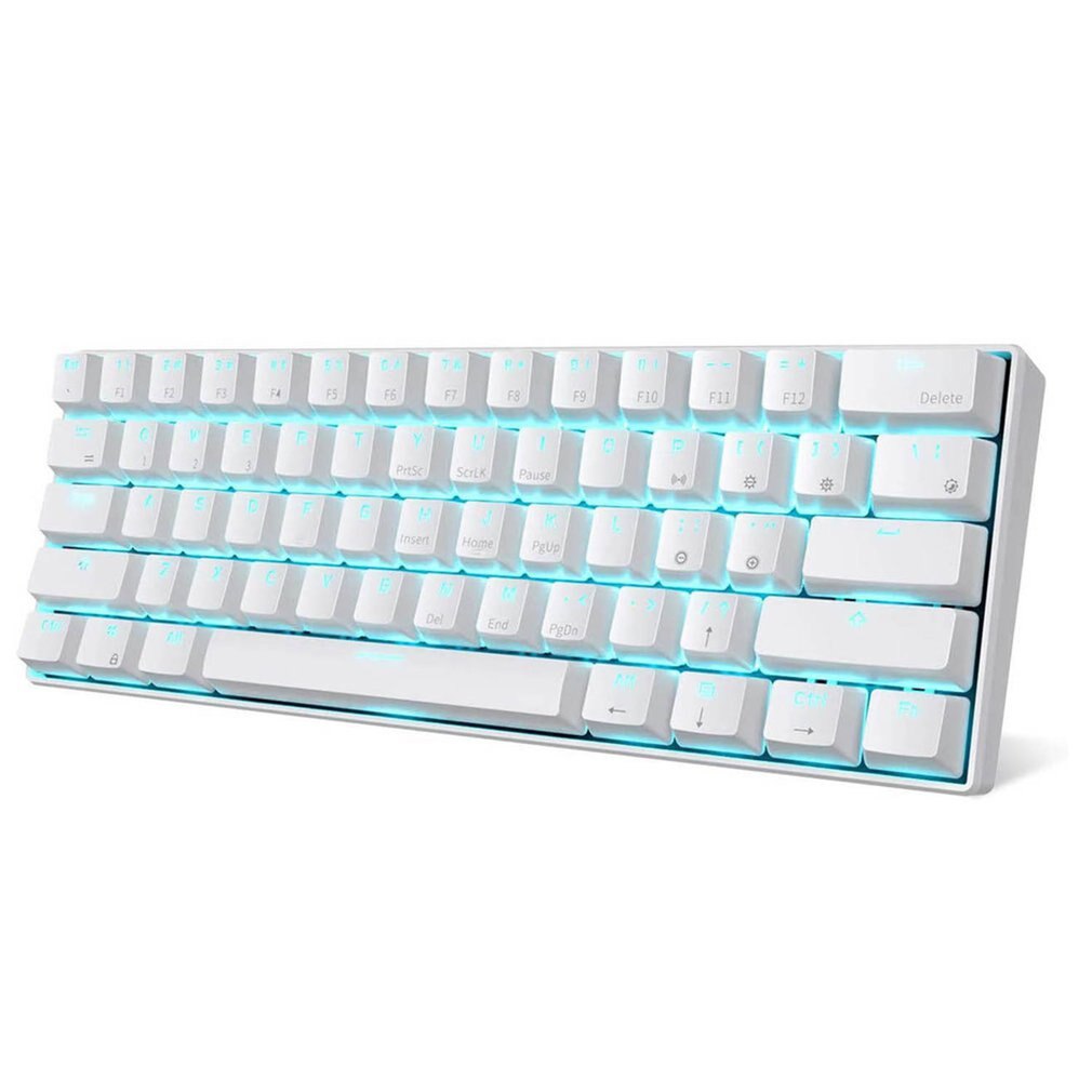 RK61 Wired Bluetooth Keyboard Dual Mode 60% Golden/ Ice Blue Backlit 61 Key Portable Mechanical Gaming Keyboard: White / Brown Switch