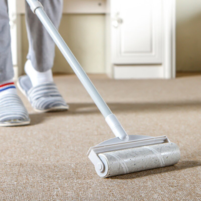 Long Handle Tear-off Sticky Paper Roller Floor Sticky Portable Retractable Roller Brush for Hair Cloth Furniture Dog Wool Sheet