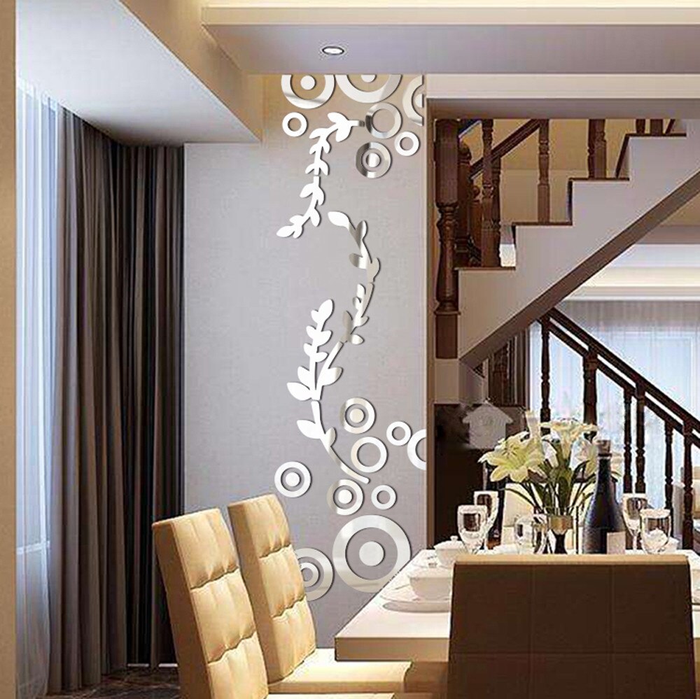 DIY Circle Ring 3D Mirror Sticker Modern Acrylic Wall Decor Room Decoration Wall Stickers for Kids Rooms Living Room: Silver