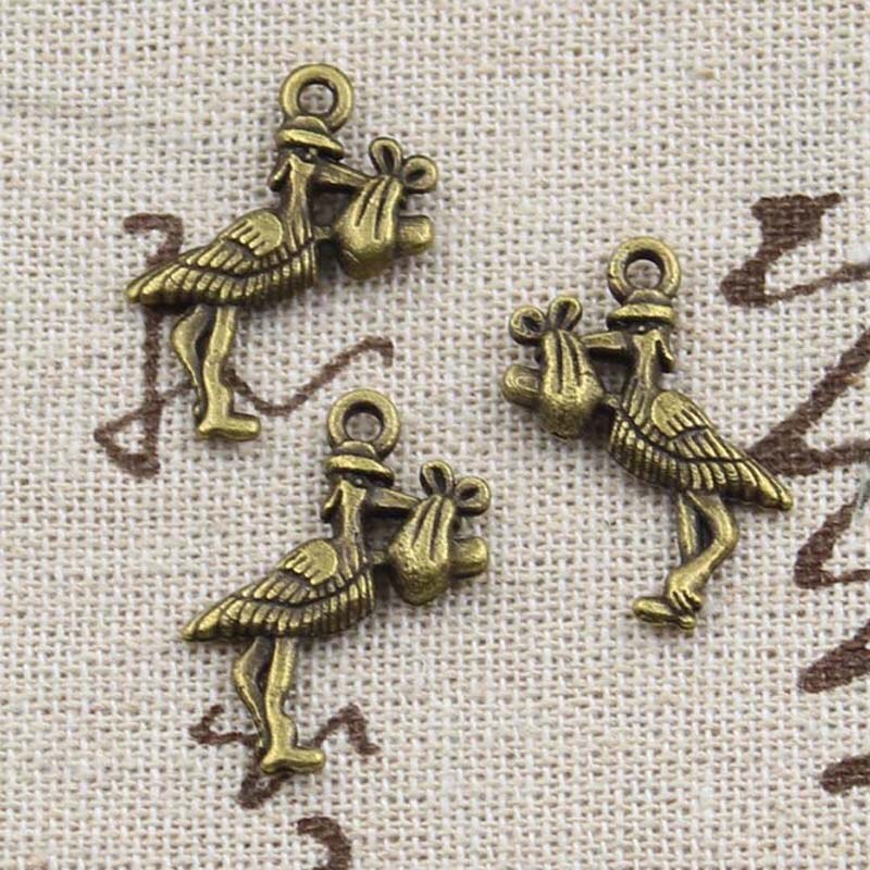 20pcs Charms Stork Baby Bird 23x18mm Antique Bronze Silver Color Pendants Making DIY Handmade Tibetan Bronze Jewelry: antique bronze