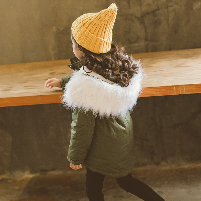 Vinterfrakke pige bomuld lang jakke & outwear børn bomulds-polstret jakke piger vintertøj varm frakke pels hooed snedragt