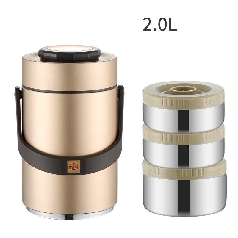 Portable Large Capacity 304 Stainless Steel Vacuum Insulation Bento Lunch Box Leak-Proof Food Storage Container Outdoor Thermos: Golden-2L
