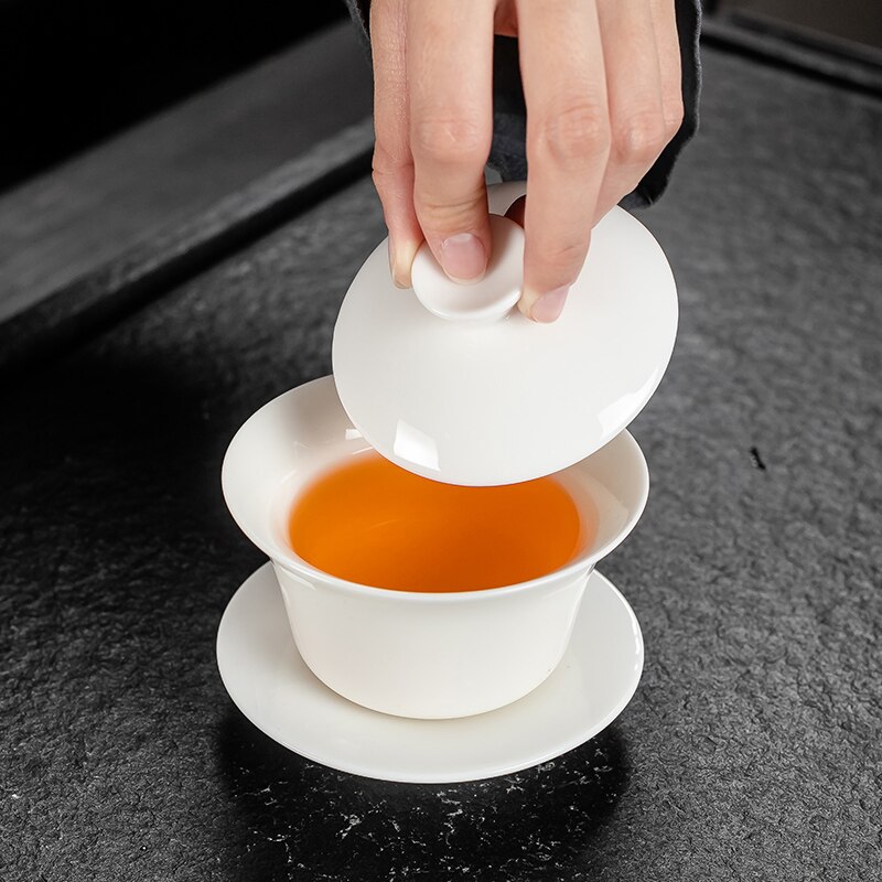 Dehua biała porcelana Gaiwan duży ceramiczny niebieski i biały Sancai przykrywka do filiżanki pojedyncza filiżanka Jingdezhen zestaw do parzenia herbaty