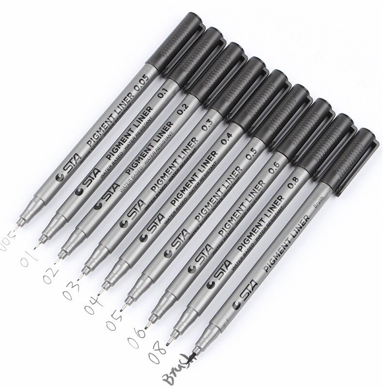 STA Waterdichte Vervagen Proof Micron Pen Liner Zwart Schets Water Marker Pen voor Manga Voor Tekening Handschrift Supply Briefpapier