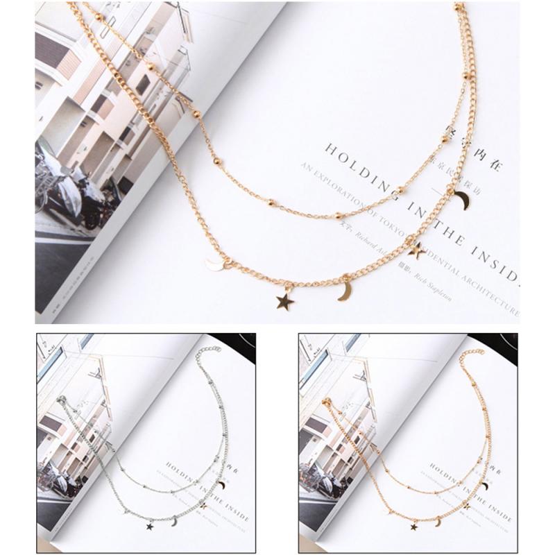 Multi-Layer Moon Stars Choker Necklace Stainless Steel Pendant Necklace Star Gold Necklace Women Choker Necklaces