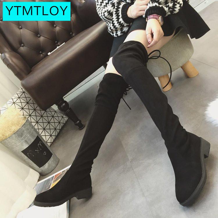 botas de mujer otoño e invierno nuevas botas sobre la rodilla minimalista mayor comodidad de algodón botas planas aterciopeladas botas de
