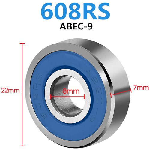 10pcs Double Shielded Miniature High-carbon Steel Single Row 608ZZ ABEC-7 Deep Groove Ball Bearing 8*22*7 8x22x7 MM 608 Z: 608RS-Blue