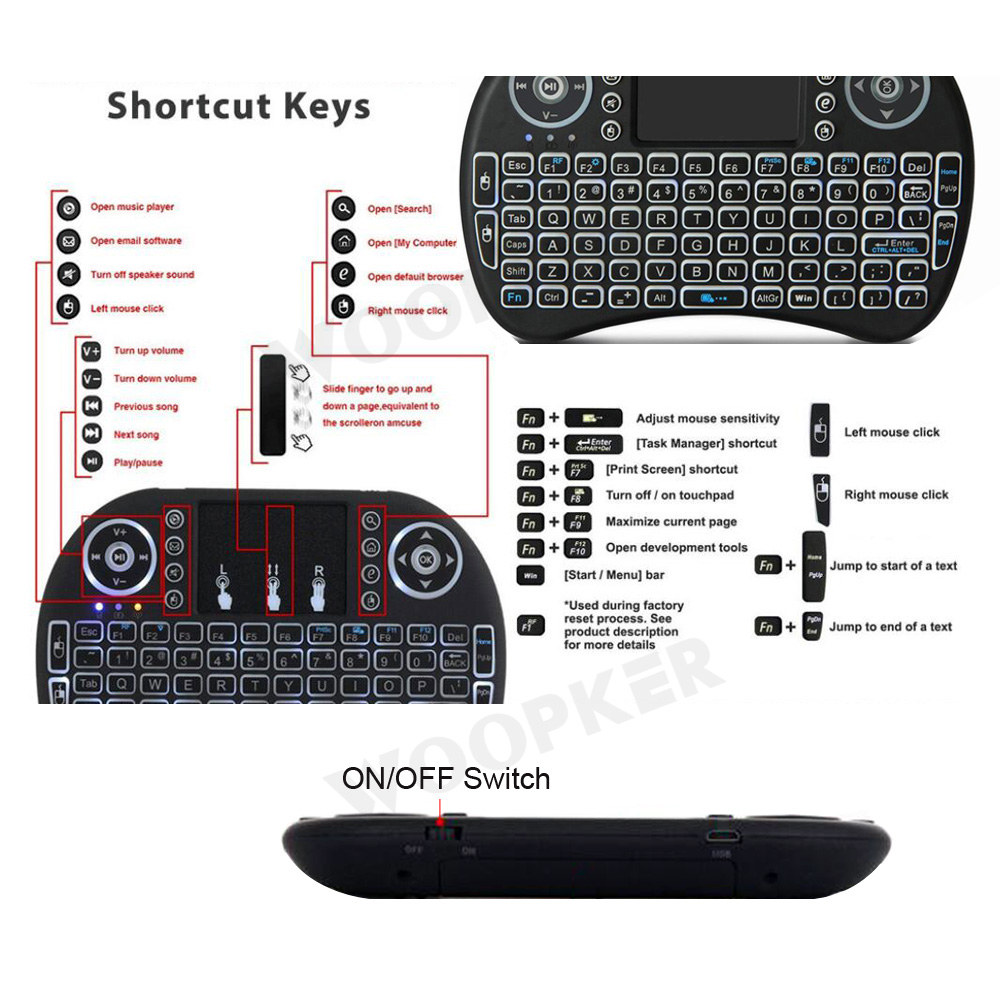 Mini Teclado retroiluminado i8 Air Mouse, Touchpad 2,4G alimentado por batería AAA para Android TV BOX PC, mando a distancia inalámbrico