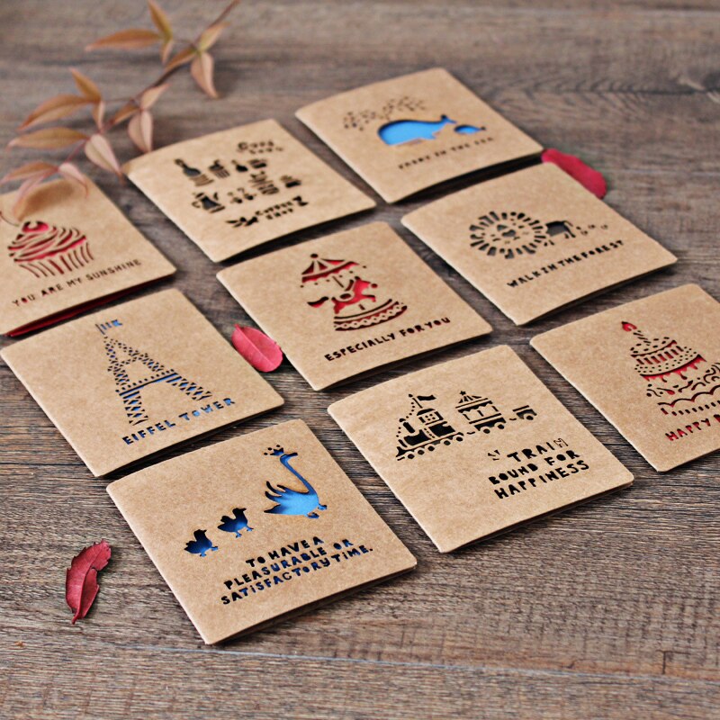 9pcs/lot Animal cutout greeting card blank card birthday card belt envelope Christmas birthday card
