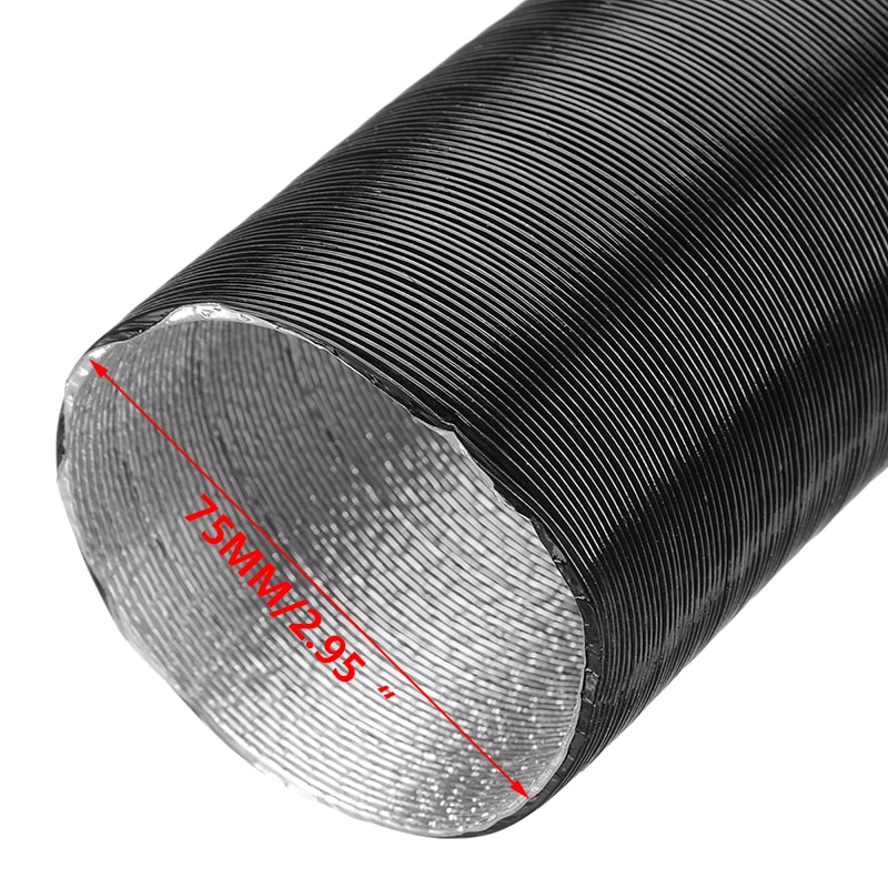 1pc Black 75mm Heater Duct Pipe D-iesel Heater Duct Pipe Aluminum Warm Air Ducting Hose Adjustable 100-200cm