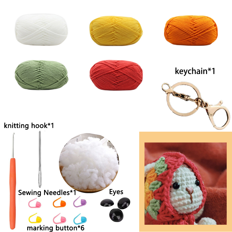 Pretty Rabbit Keychain Crochet Materials Set Kit Amigurumi Knitting Doll Hook Art and Crafts Birthday Backbag Decor Pendant: Light Grey
