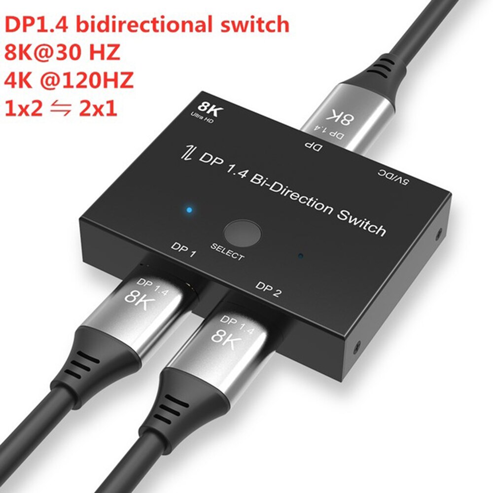 QEDO DisplayPort 8K DP 1.4 Switch Bi-Direction 8K@30Hz 4K@120Hz Splitter Converter for Multiple Source and displays: Default Title