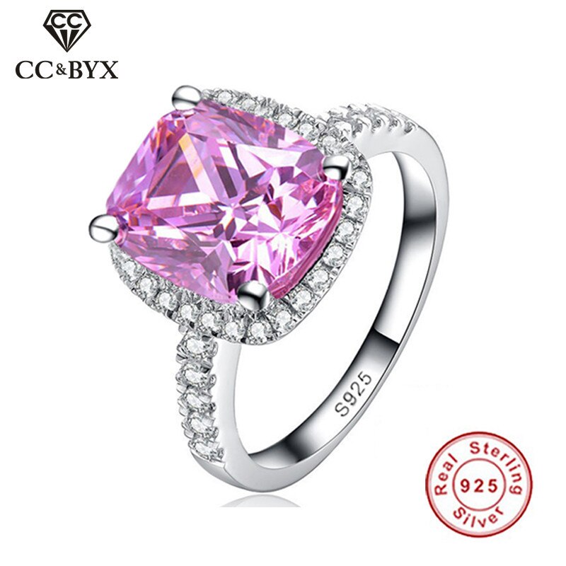 CC Ringe Für Frauen 925 Silber Farbe Rosa CZ Stein Engagement Ring Braut Hochzeit Schmuck Anel Bijoux Femme CC596