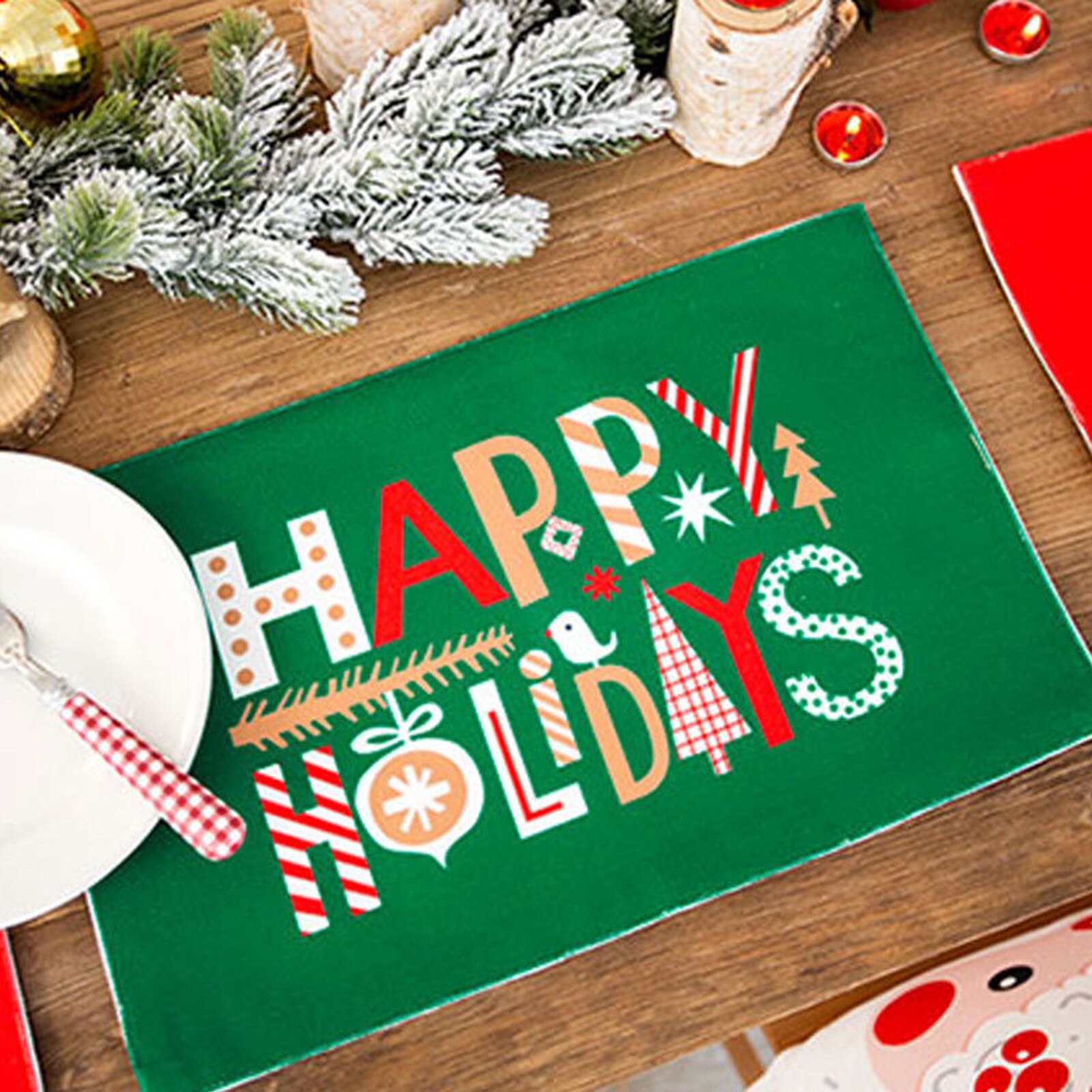 Glædelig jul varmebestandig dækkeserviet tallerkenmåtte pude festdekoration