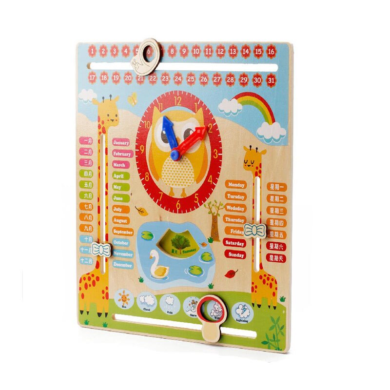 Kinderen Houten Speelgoed Kinderen Early Learning Developmental Multifunctionele Hout Opknoping Klok Inclusief Kalender Klok Maand Weer