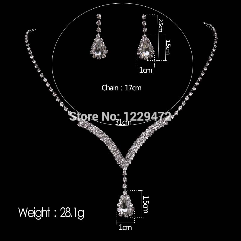 TREAZY Teardrop Crystal Bridal Jewelry Sets Silver Color Rhinestone Necklace Earrings V Shaped Wedding Jewelry Set for Women