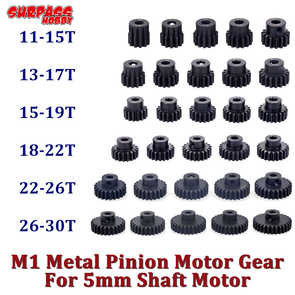 Overtreffen Hobby 5Pcs M1 Metalen Pinion Motor Gear 5Mm As 11T 12T 13T 15T 17T 19T 20T 21T 23T 25T 27T 29T 30T Voor 1/8 rc Auto Motor