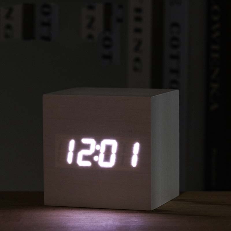 Alarm Clock LED Wooden Watch Table Voice Control Digital Wood Despertador USB/AAA Powered Electronic Desktop Clocks