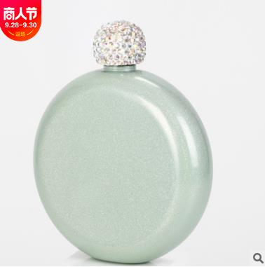 Mini frasco de Alcohol redondo para mujer, Petaca de acero inoxidable con tapa de diamante, 304 de acero inoxidable, 10,1 cm * 9 cm * 2,6 cm: C