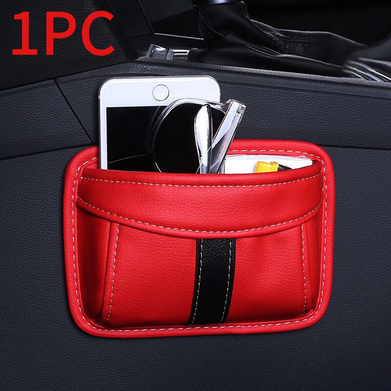 Car Organizer Storage Pocket No Track Paste at Auto Side Door /Seat Back/Dashboard Organizer for Small Car Gadgets Phone Cards: Red 1pc