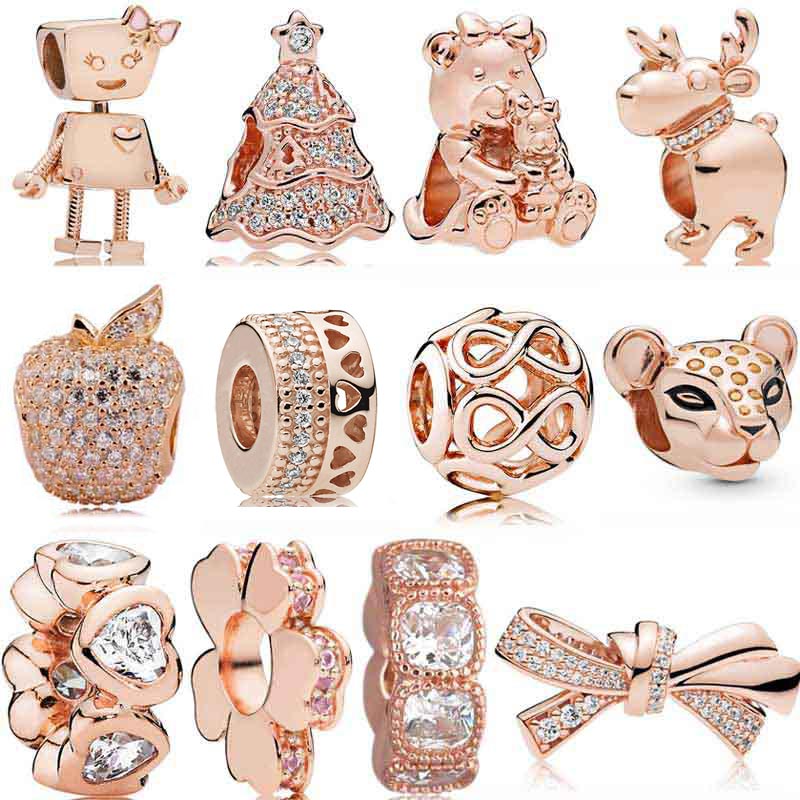 Glitrende overdimensjonert briljant bue bella bot robot pave eple løvinne sjarm 925 sterling sølv perler passer armbånd gjør-det-selv-smykker