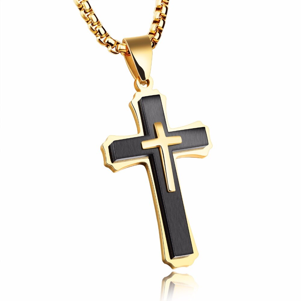 FATE LOVE Brand Statement Cross Necklaces & Pendants for Men Male Punk Stainless Steel Chain jewelry silver color golden