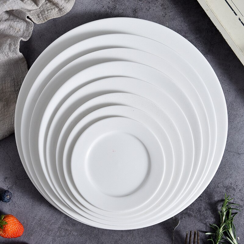Round White Ceramic Dinner Plates And Dishes Nordic Solid Porcelain Steak Plate Fruit Dish Saucer Brief Tableware Platos De Cena