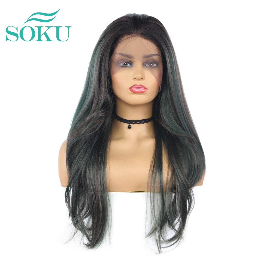 4*13 Lace Front Wig Synthetic Long Straight Wigs With Baby Hair SOKU Free Part Gluless Heat Resistant Lace Wig For Black Women