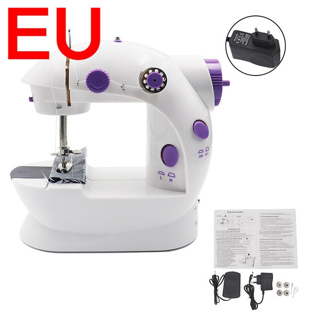 Mini Portable Electric SEWING Machine Night Light Household Straight Foot Pedal Multifunction EU Plug Sewing Machine Table: EU Adaptor