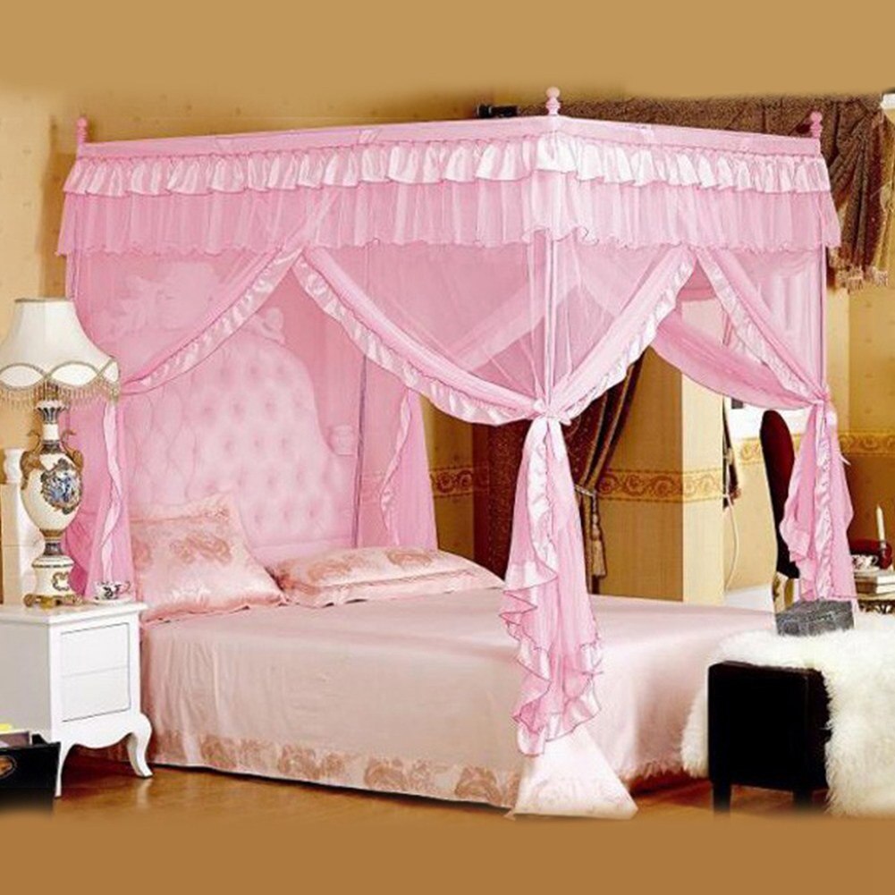 Luxury Princess Three-Openings Mosquito Bed Curtain Canopy Palace Top Mosquito Net Bedroom Supplies: Pink / 120X200X200mm