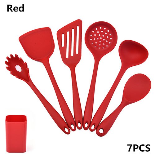 Ustensiles de cuisine en silicone ensemble ustensiles de cuisine antiadhésifs résistants aux températures élevées et basses ustensiles de cuisine faciles à nettoyer ustensiles de cuisine ensemble d'outils de cuisine: Red-7PCS