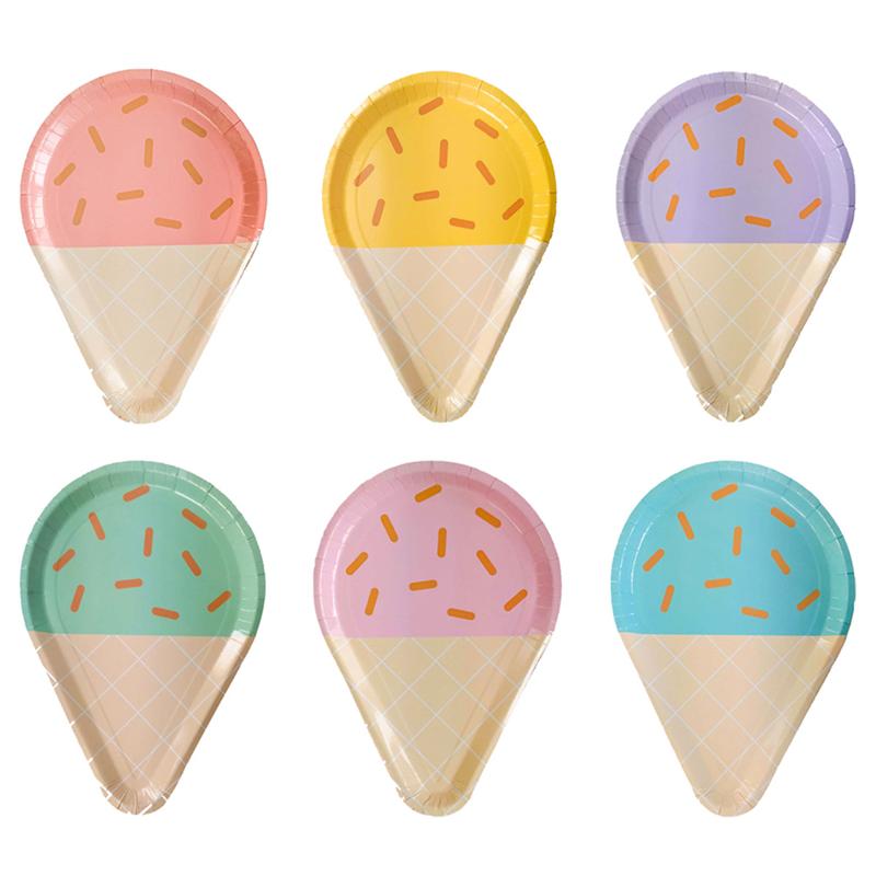 16PCS Ice Cream Plates Wedding Dinner Supplies Paper Dishes Disposable Tableware for Cake Dessert Appetizer