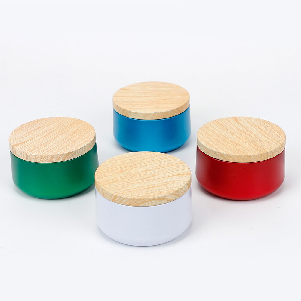 6OZ Solid Metal Candle Jar with Wood Grain Lid Handmade Candles Making Container Mini Tins Storage Box
