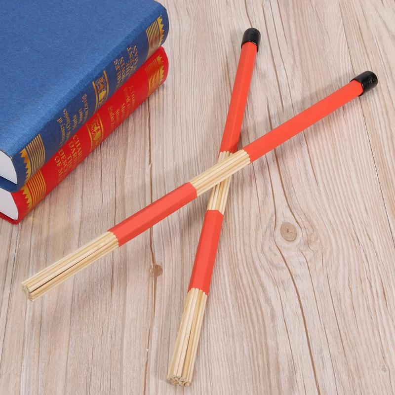 1 Pair Bamboo Country Jazz Ballad Percussion Drum Brushes Bundle Drum Sticks with Rubber Handle 40.5cm Red Color