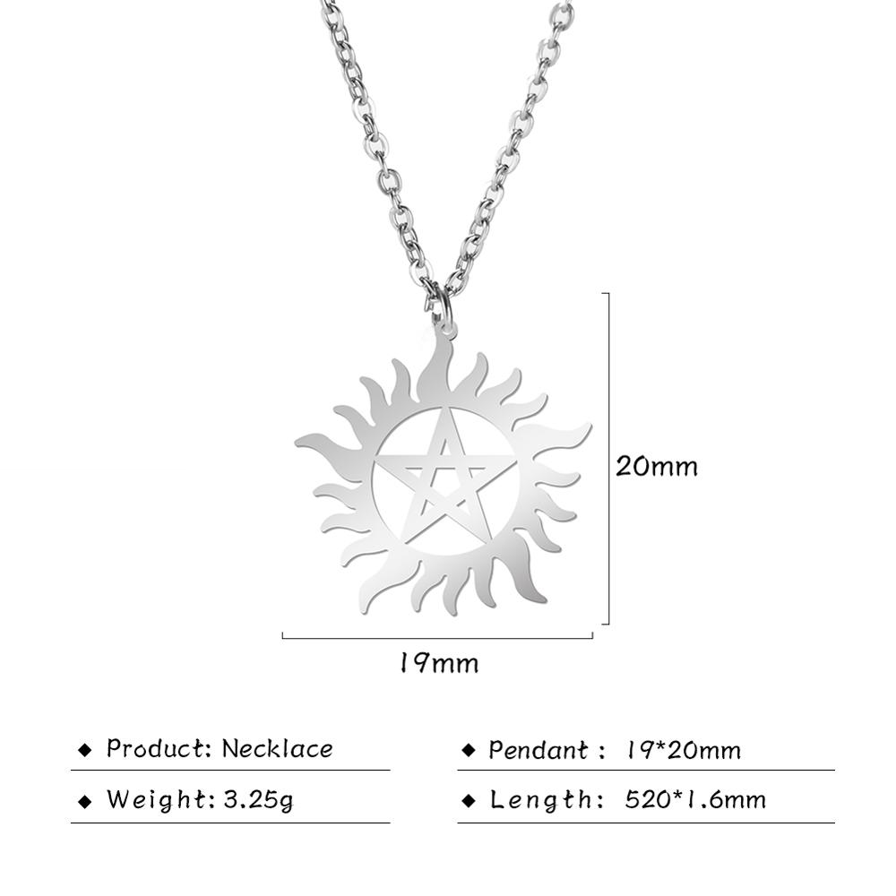 COOLTIME Supernatural Sun Pentagram Pendant Necklace for Women Men Stainless Steel Hollow Star Box Chain Necklaces Couple: Gold-color