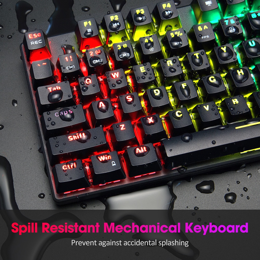 PICTEK PC244 Wired Gaming Keyboard Mechanical keyboard RGB LED Backlit USB Blue Switch 87 Keys Keycaps For Computer PC Gamer