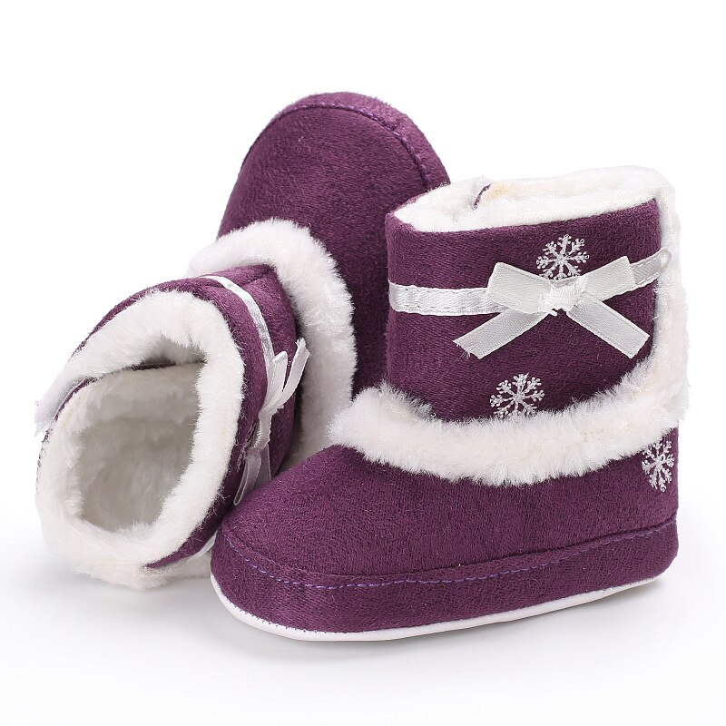 Noël bébé fille hiver neige bottes Crochet tricot polaire bébé chaussures enfant en bas âge laine infantile doux bas premiers marcheurs chaussons: purple / 3