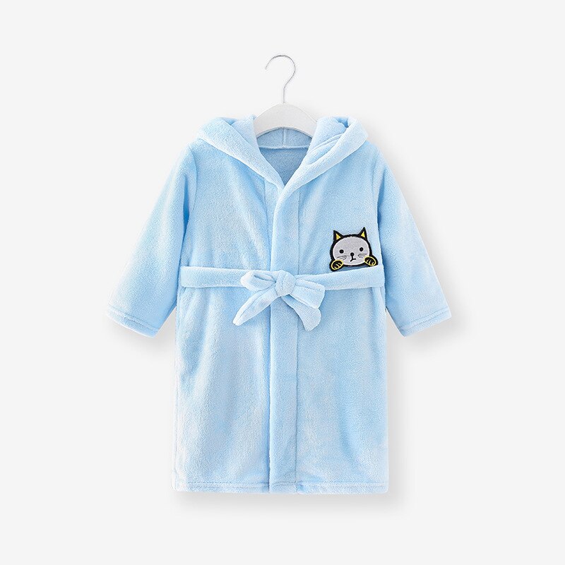 Albornoz de manga larga con capucha para niños y niñas, ropa de casa cómoda de franela Coral, albornoz de dibujos animados para Otoño e Invierno: C / 90