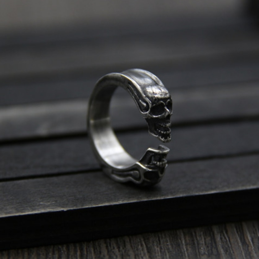Puro argento del cranio di Modo Anello Aperto delle donne degli uomini Reale argento Doppio del cranio Anelli Maschio 925 anello d'argento Dei Monili del regalo