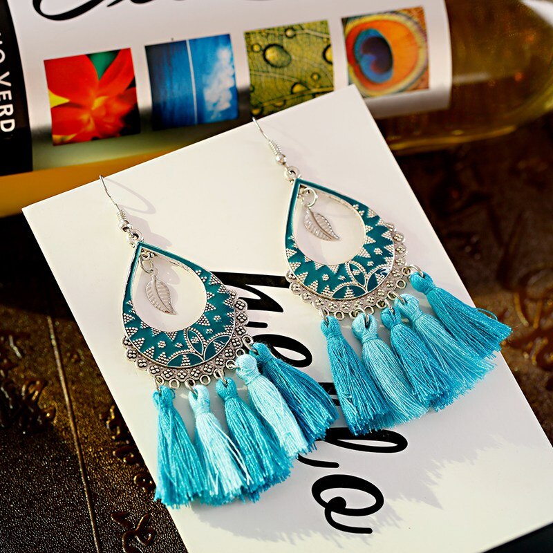 Boho Gypsy Summer Tassel Earrings Womens Vintage Bohemia Water Alloy Flower Earrings Jhumka Hanging Jewelry