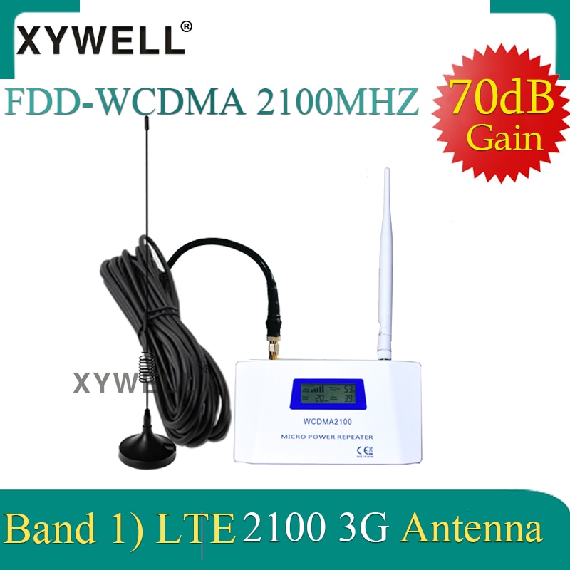 Xywell 70db ganho W-CDMA 2100 mhz 3g impulsionador de sinal móvel 3g 2100 mhz umts repetidor de sinal telefone celular wcdma amplificador 4g antena