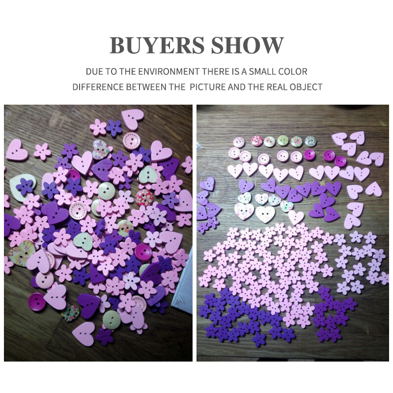 100 Pcs/Meerdere Gemengde 2 Gat Hout Knop Rode Ronde Hartvormige Patroon Decoratie Knop Voor Moeder Naaien diy Cut-Out Craft