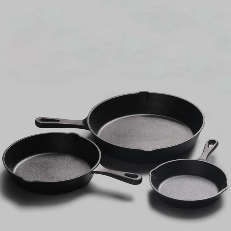 WHISM 14/16/20cm Cast Iron Frying Pan Non-stick Egg Pancake Cooking Pot Wok for Gas and Induction Cooker Kitchen Tool