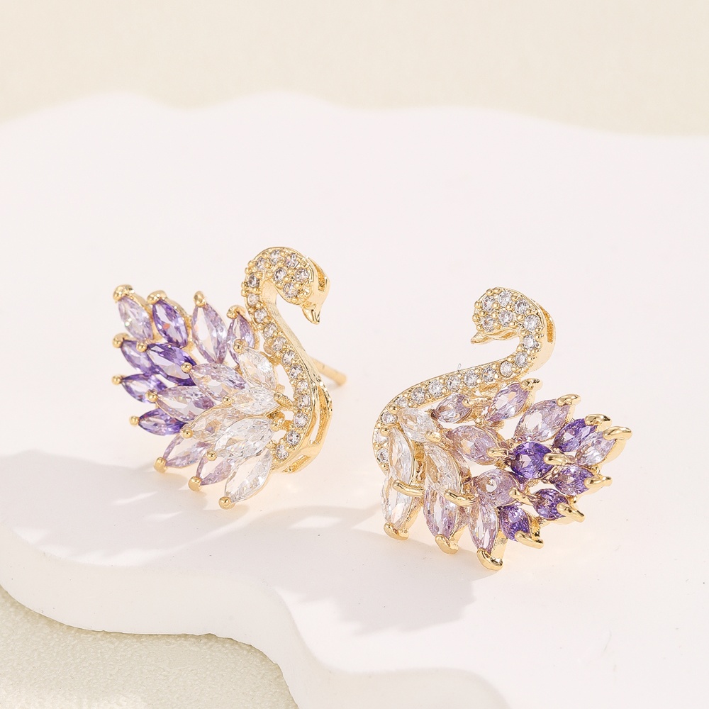 Boucles d'oreilles couleur cygne de Style déesse de luxe léger, boucles d'oreilles en Zircon micro-pavé, boucles d'oreilles longues à la et polyvalentes: Plaqué Rhodium