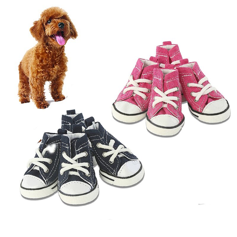 4PCS Denim Dog Shoes Breathable Pet Dogs Canvas Shoes Teddy Boot Skidproof Outdoor Casual Canvas Puppy Sneakers Pet Products