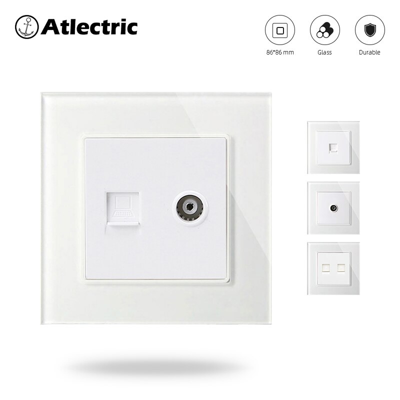 Atlectric Rj45 TV Internet Data Interface Socket Wall Socket Luxury Glass Panel outlet Television Computer Jack Plug